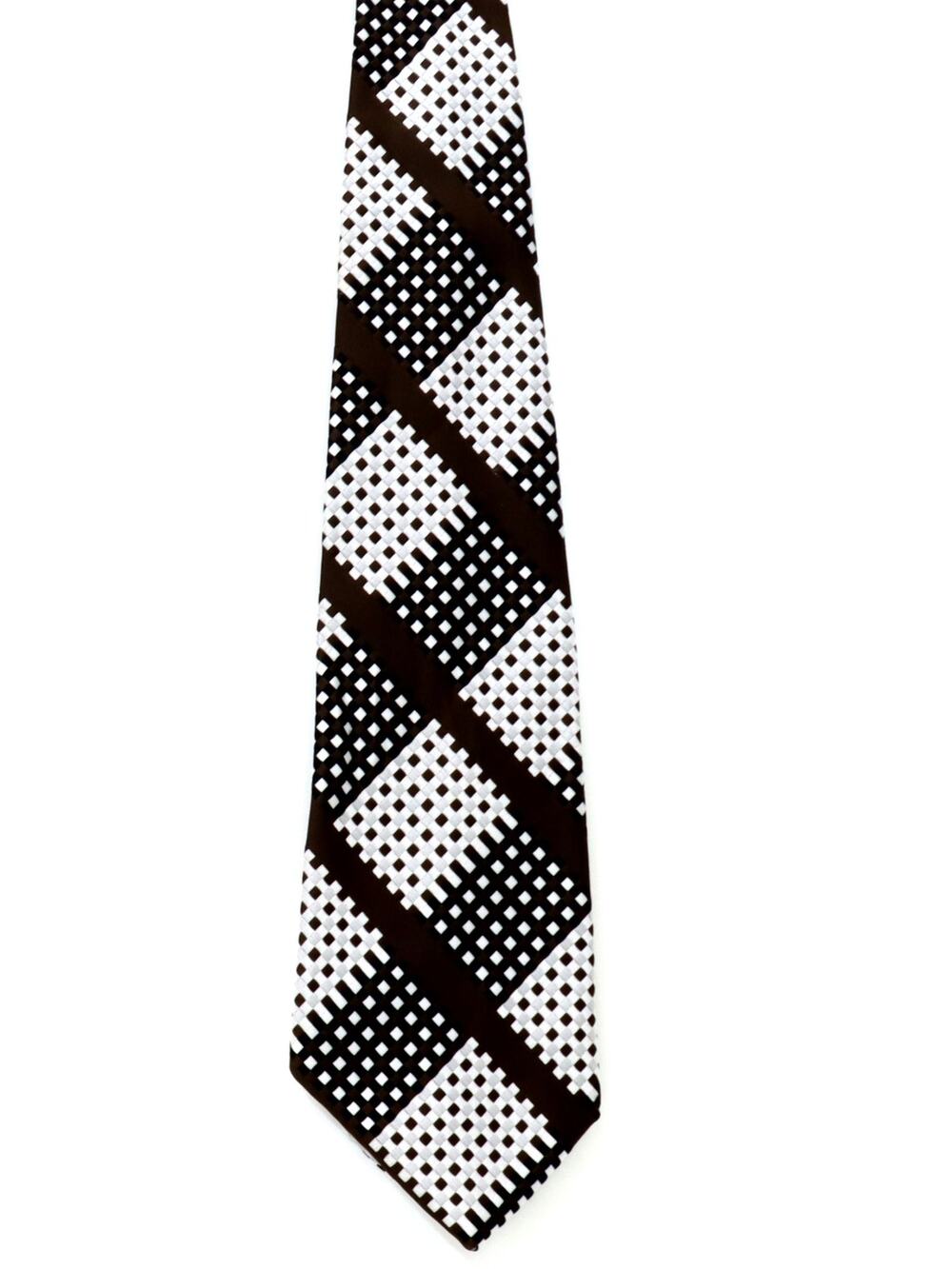 Vintage 70s Mens Wide Disco Necktie Champs Elysee Op Art Check Brown Black White